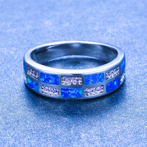 Luxury Blue White Fire Opal Ring